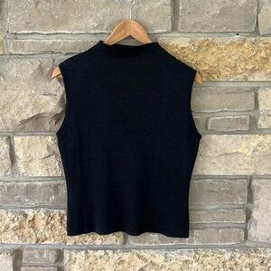 Joseph A Black Silver Shimmer Mock Turtleneck Top Sleeveless Size XL
